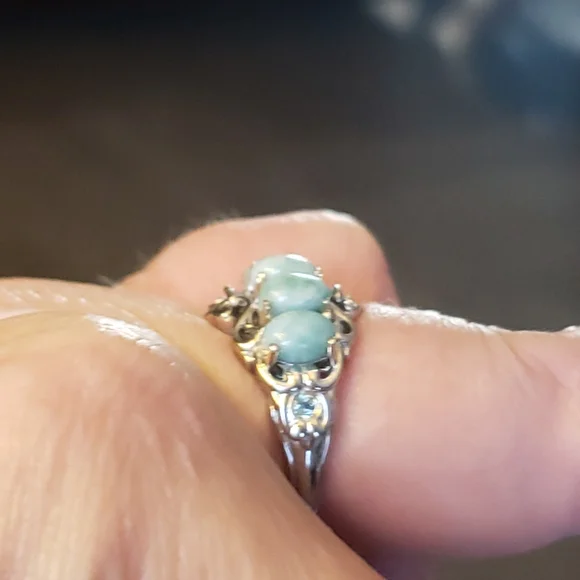 NWT Genuine Natural Aqua Larimar Ocean Cascade Ring - Picture 7 of 8